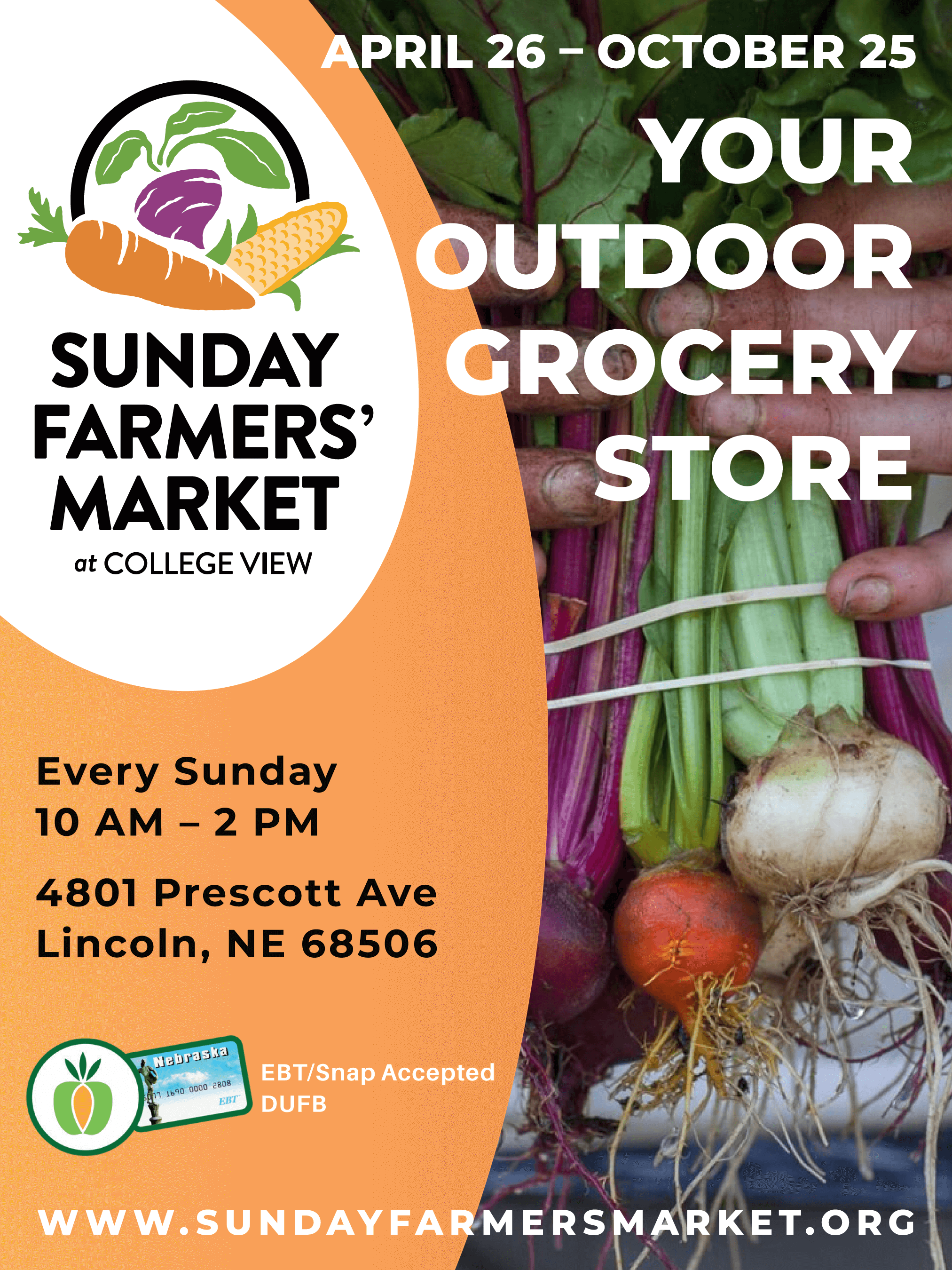 Sunday Farmers Market flyer with dates and times - Your Outdoor Grocery Store
